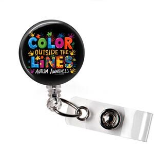 Color Outside The Lines Badge Reel Autism Awareness Retractable ID Holder